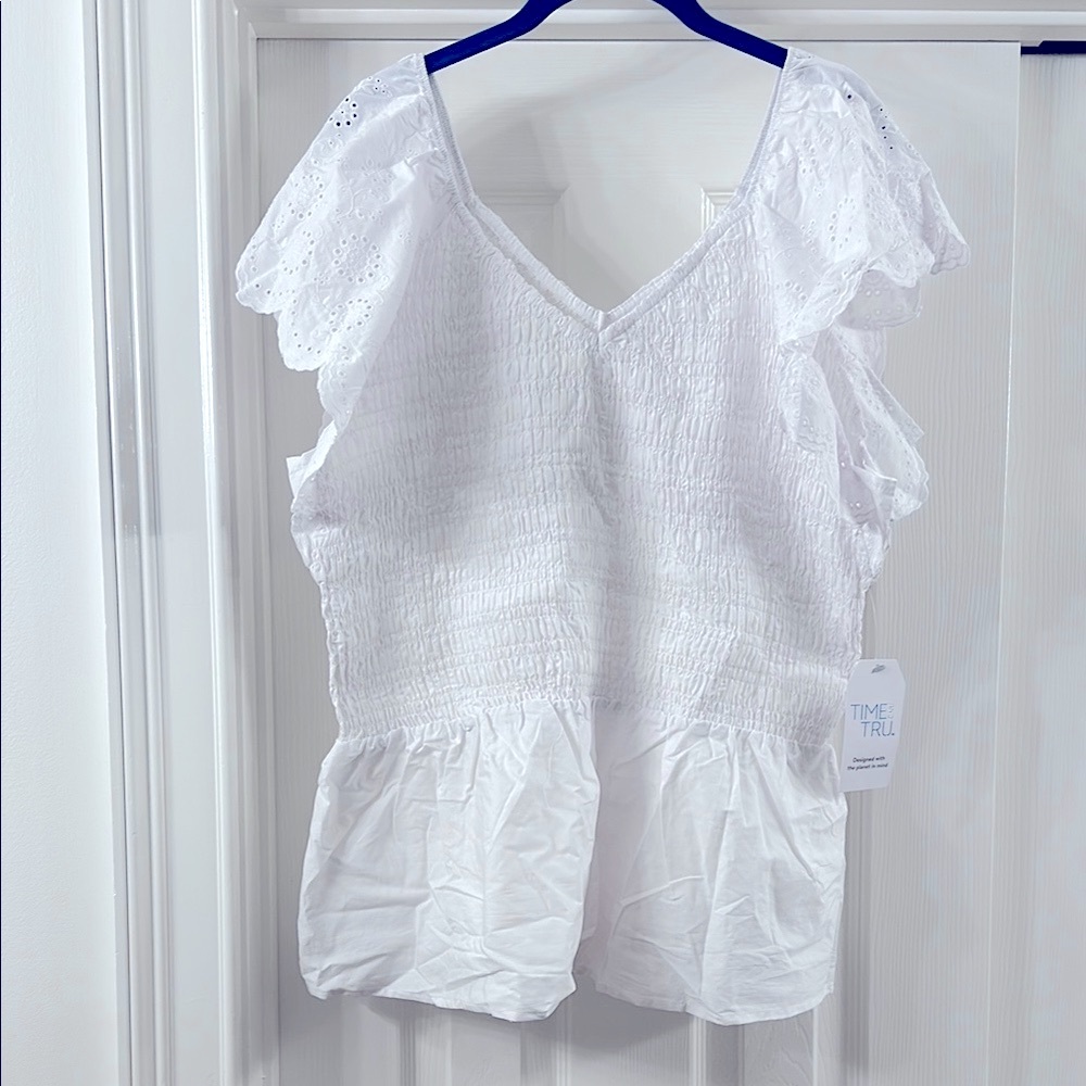 Time and Tru Women's Eyelet Peplum Top